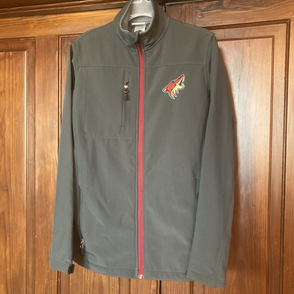 NHL Full Zip Softshell Coyotes Front Back Embroidered Track Jacket Size S Grey
